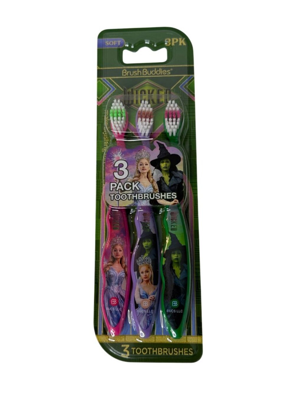 Wicked 3 Pack Soft Toothbrushes Glinda Elphaba New